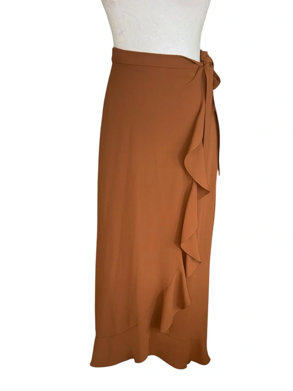 LN Amanda Uprichard Tessa Umber Brown Ruffle Wrap Midi Skirt - S